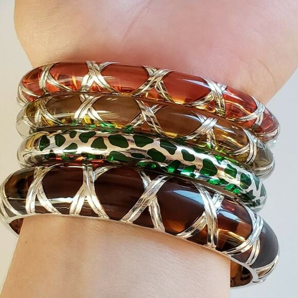 Angelique de Paris Boho Peach Bamboo Sterling Silver Thin Bangle Bracelet - Picture 8 of 9